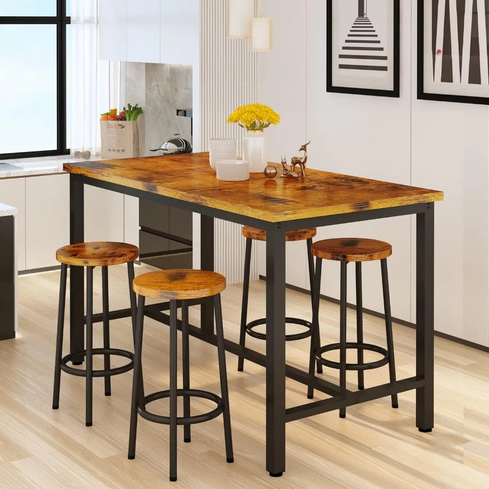 Bar Height Table and Chairs Bar Table with 4 Stools Industrial Counter Height Dining Sets for Kitchen, Table