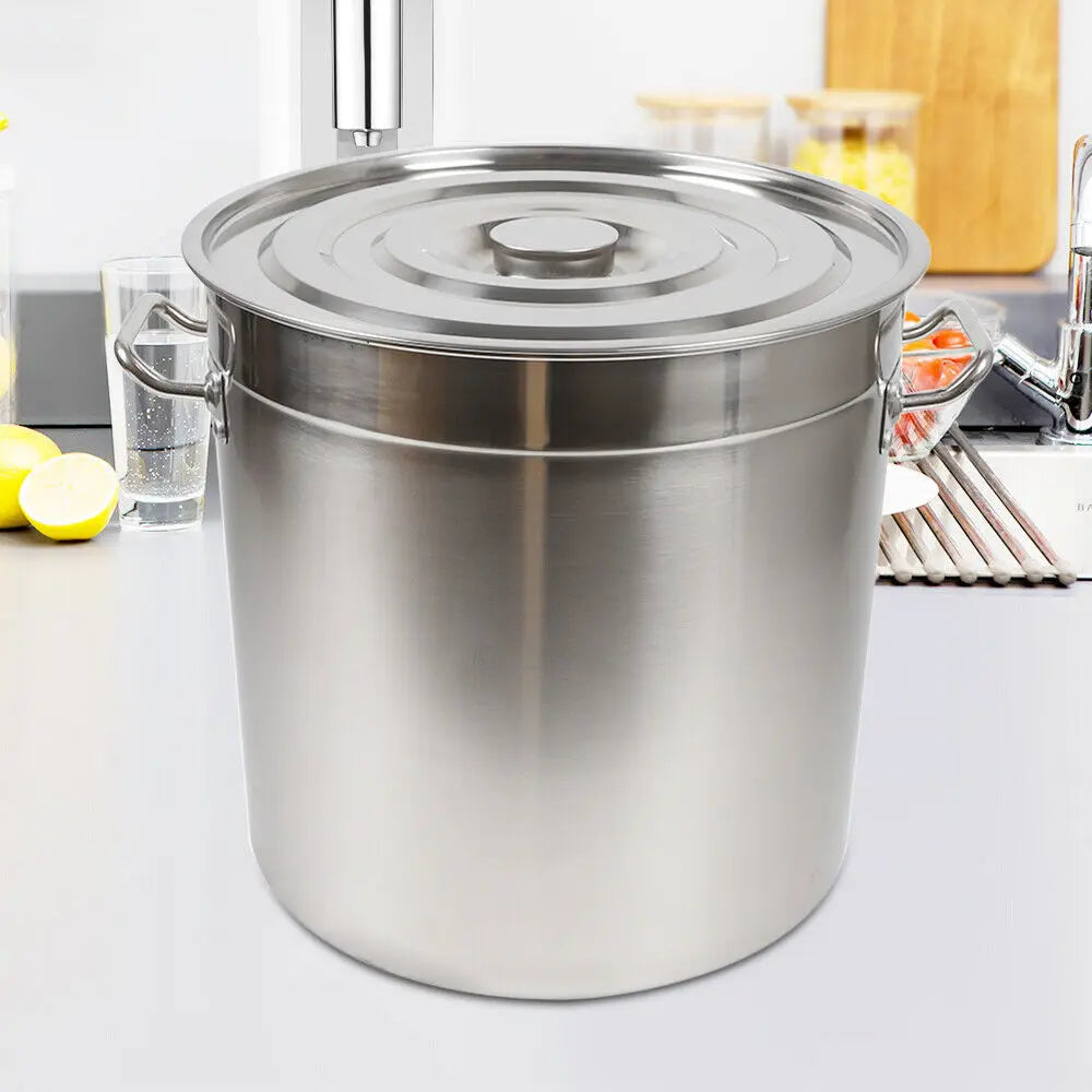 35L Large-Capacity Stainless Steel Soup Bucket Food Container With Lid Kettle Camping Cooking Pot Saucepan Soup Pot