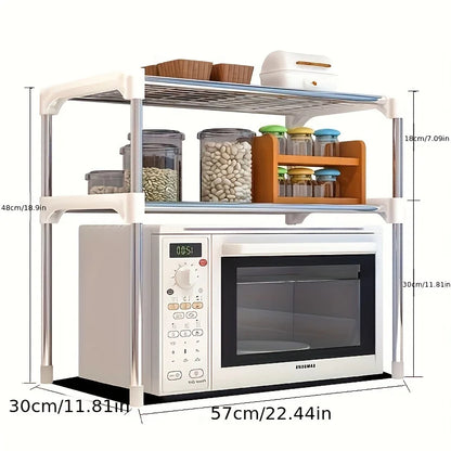 2 Layers Microwave Rack, Stainless Steel Detachable Stackable Storage Shelf, Countertop Oven Rack, Desktop Seasoning Tableware