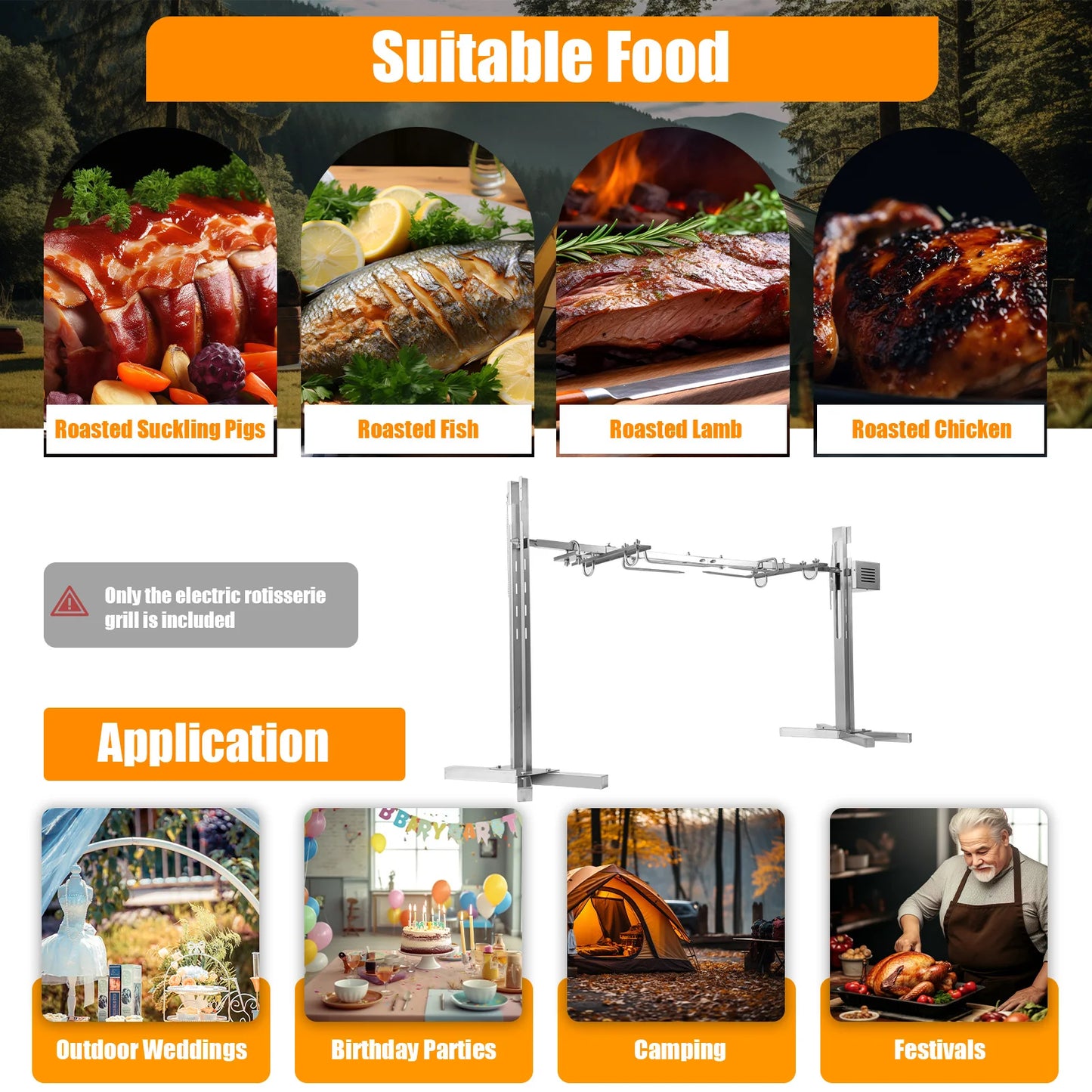 Outdoor Electric Rotisserie Grill Kit Electric BBQ Rotisserie Grill Kit Roaster Stand for Roasting Pig Lamb Max Load 30kg