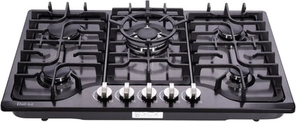 30 Inch LPG/NG Gas Cooktop Dual Fuel 5 Sealed Brass Burner Stainless Steel Hob 110V AC pulse Ignition Stainless Steel