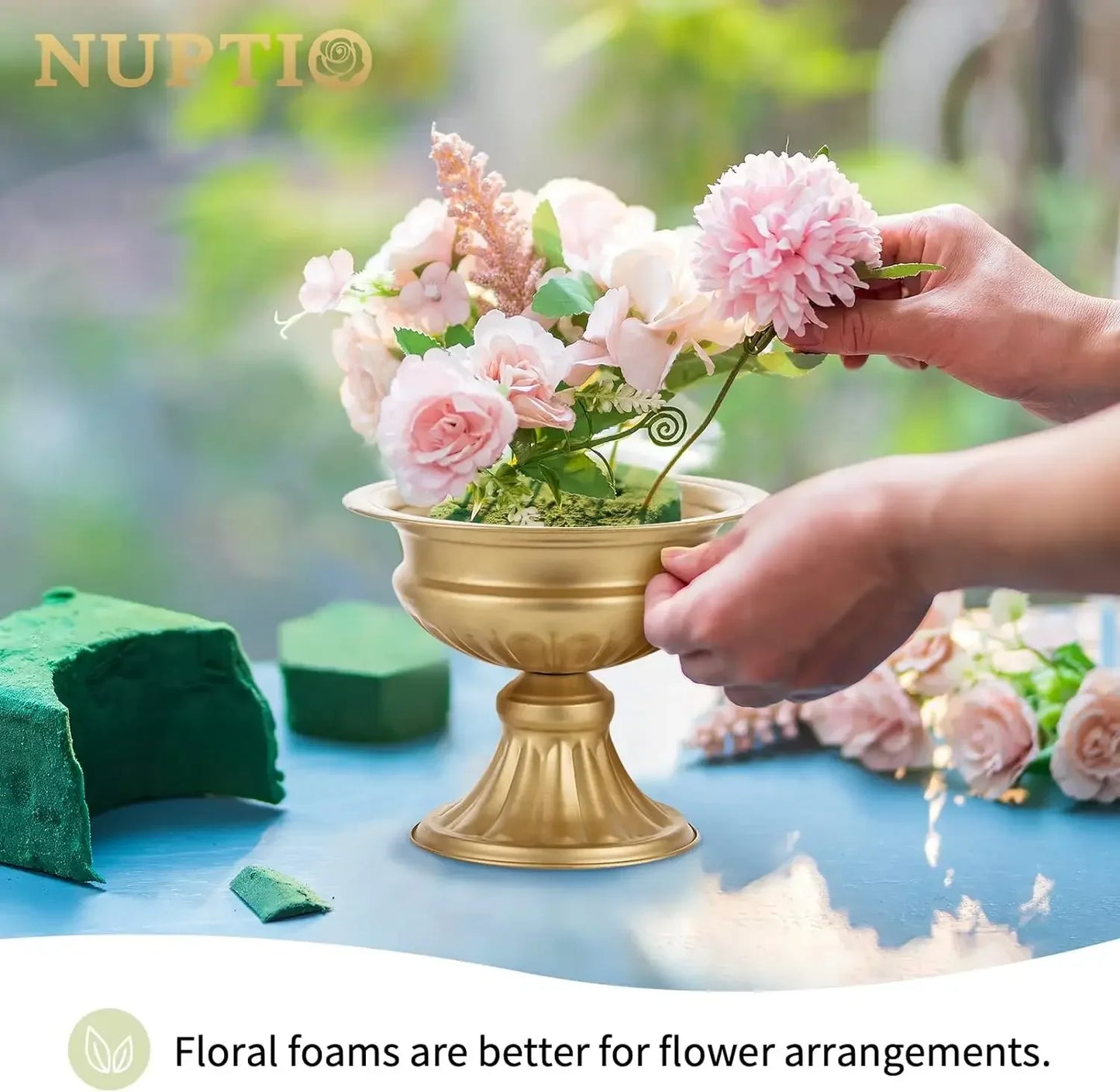 Nuptio Gold Vases for Centerpieces Wedding - 10 Pcs 6.5in Height Metal Urn Planter Elegant Wedding Centerpieces for