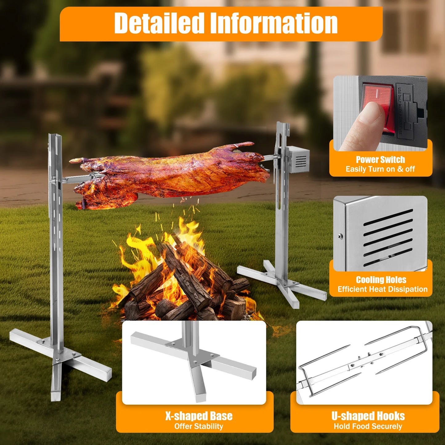 Outdoor Electric Rotisserie Grill Kit Electric BBQ Rotisserie Grill Kit Roaster Stand for Roasting Pig Lamb Max Load 30kg