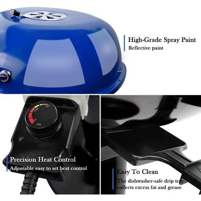 Electric BBQ Grill Techwood 15-Serving Indoor/Outdoor Electric Grill for Indoor & Outdoor Use, Stand Blue BBQ Grills