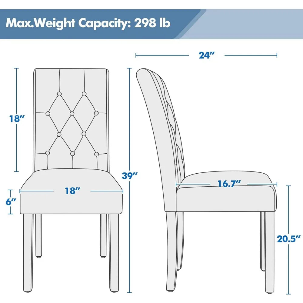 Dining Chair Set of 6, Button Tufted Dining Room Chairs with PU Leather Cushion Padded Dinner Chair Tall Back