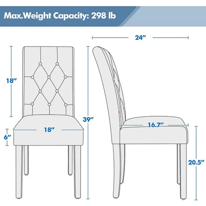 Dining Chair Set of 6, Button Tufted Dining Room Chairs with PU Leather Cushion Padded Dinner Chair Tall Back