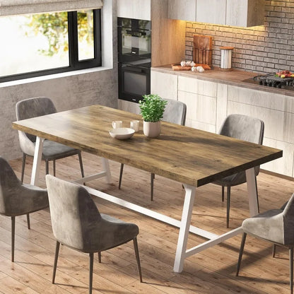 Dining Table for 8 People, 70.87-inch Rectangular Wood Kitchen Table with Strong Metal Frame, Industrial Large Long Dining Table