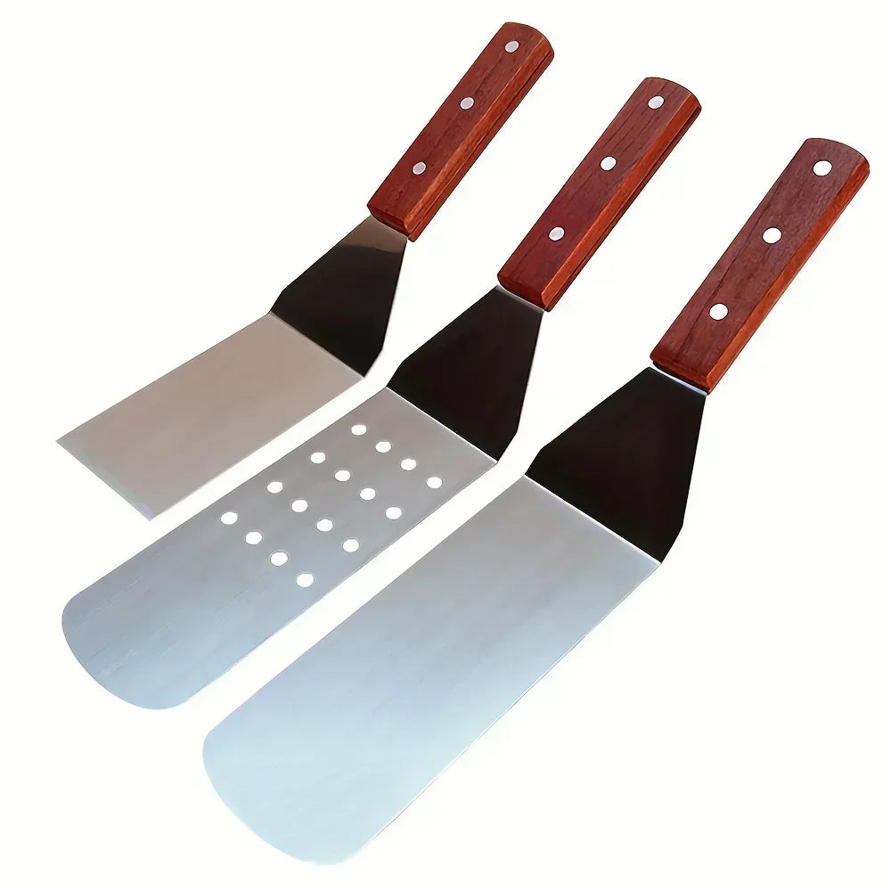 2/3pcs Stainless Steel BBQ Tool Set  With Wooden Handles  Cooking Shovel Steak BBQ Tools Kitchenware Cookware