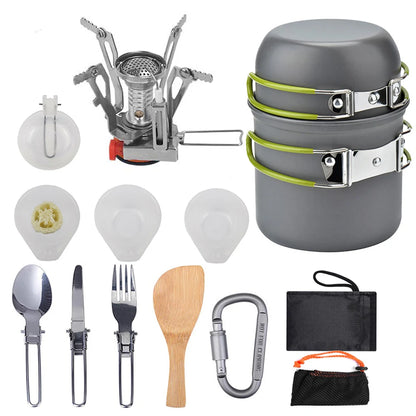 Camping Cookware Kit Outdoor Aluminum Cooking Set Water Kettle Pan Pot Travel Cutlery Utensils BBQ Tableware Hiking Picnic Tools