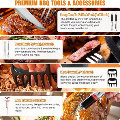 BBQ Grill Accessories Set, 38Pcs Stainless Steel Grill Tools Grilling Accessories with Aluminum Case, Thermometer