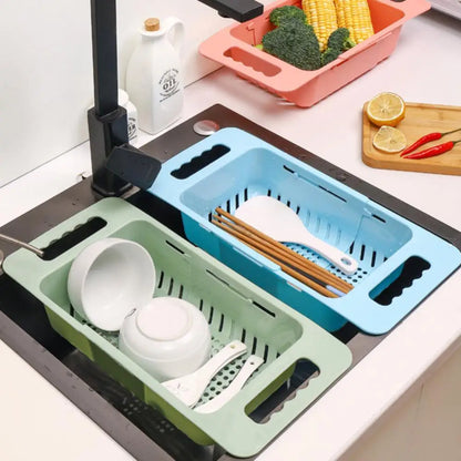 Retractable Drain Basket Sink Drain Basket Rectangular Drain Basin Kitchen Household Plastic Wash Basin Drain Bowl Rack God