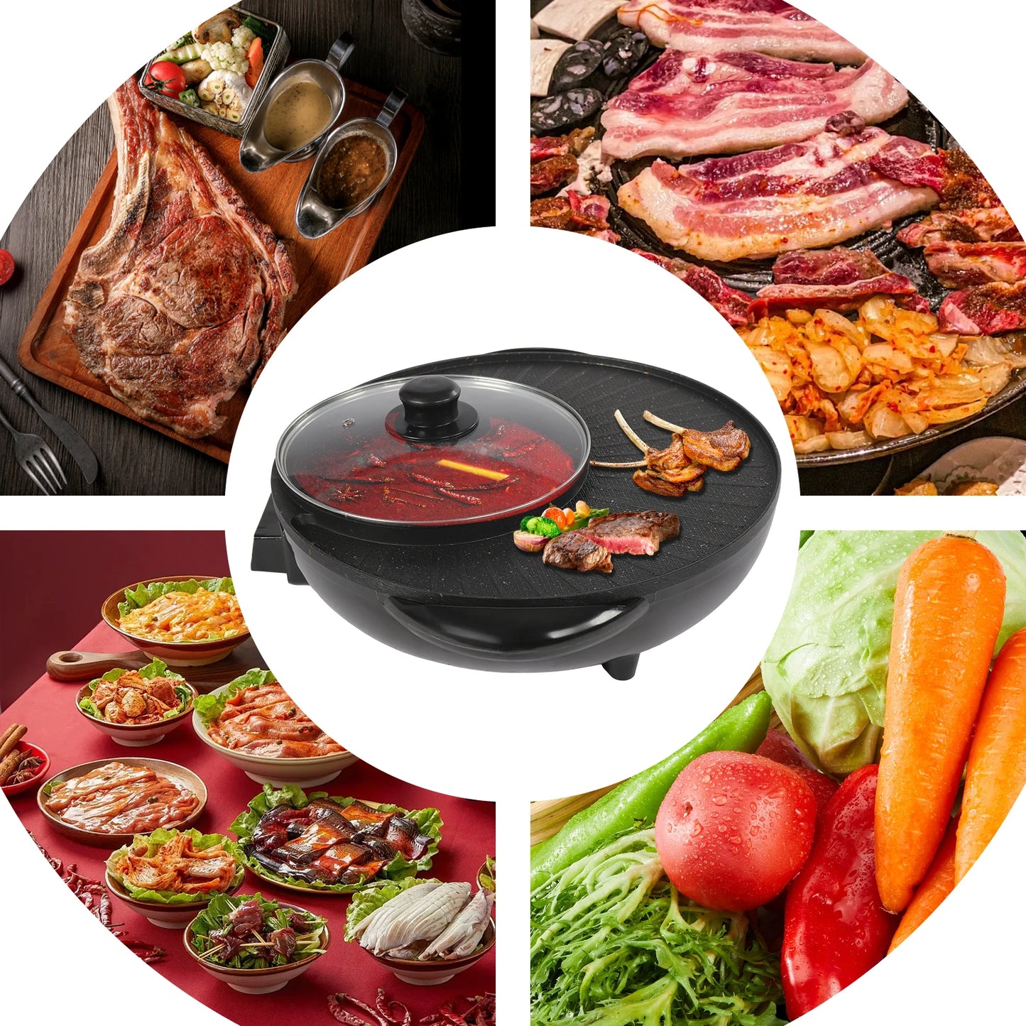 Circular Edition Hotpot Grill Combo Indoor BBQ Electric Hot Pot with Divider Portable Smokeless Grill