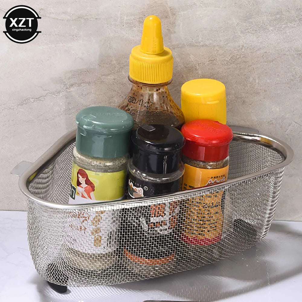 Stainless Steel Kitchen Sink Drain Basket Triangle Food Vegetables Peel Egg Filter Storage Organizer Kitchen Shelf Rack Drainier