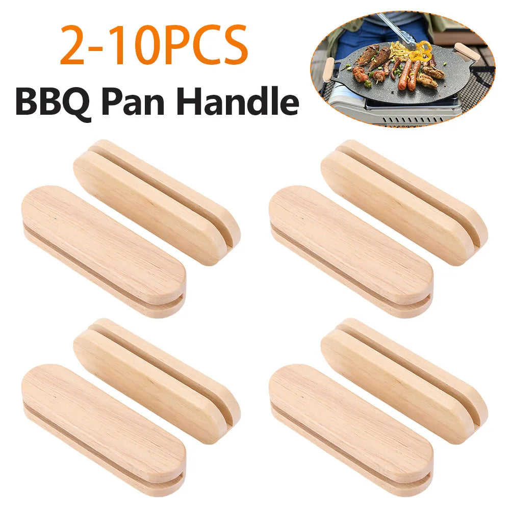 2-10PCS Solid Wood Pan Insulated Grip Heat Resistant Portable BBQ Plate Handle for Cookware Sauce Pan Sauteing Grilling Pan