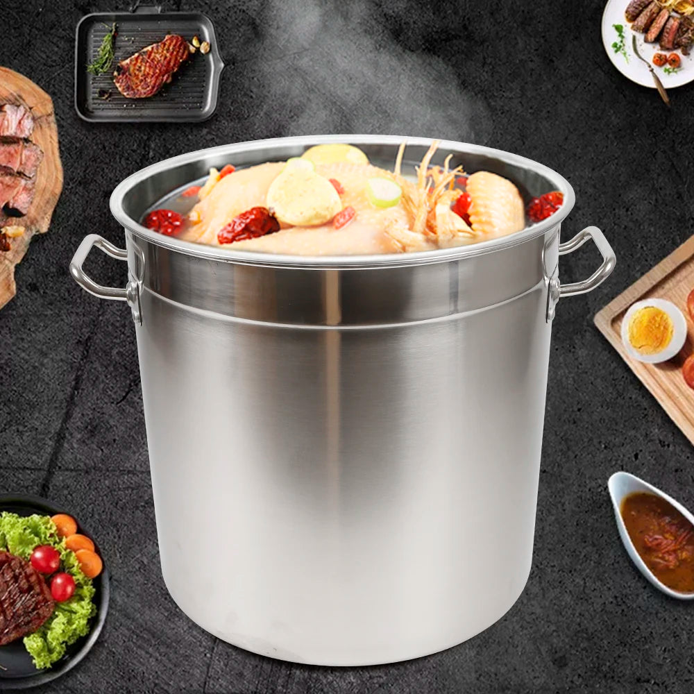 35L Large-Capacity Stainless Steel Soup Bucket Food Container With Lid Kettle Camping Cooking Pot Saucepan Soup Pot