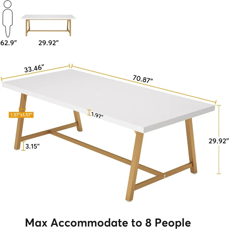 Dining Table for 8 People, 70.87-inch Rectangular Wood Kitchen Table with Strong Metal Frame, Industrial Large Long Dining Table