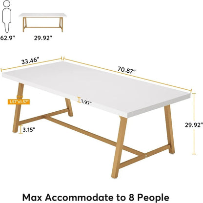 Dining Table for 8 People, 70.87-inch Rectangular Wood Kitchen Table with Strong Metal Frame, Industrial Large Long Dining Table