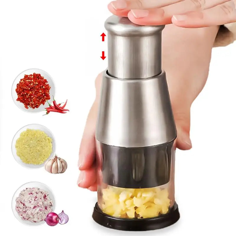 Pressed Garlic Chopper Stainless Steel 304 Mini Chopper Compact Garlic Masher Onion Chopper Garlic Crusher for Slicing Peppers