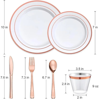 600 Pcs Plastic Dinnerware Set for 100 Guests, Disposable Plastic Plates for Party Wedding Birthday, Dinner Plates, Salad Plates