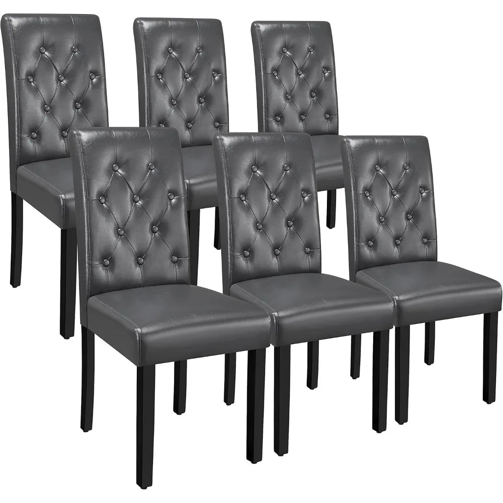 Dining Chair Set of 6, Button Tufted Dining Room Chairs with PU Leather Cushion Padded Dinner Chair Tall Back