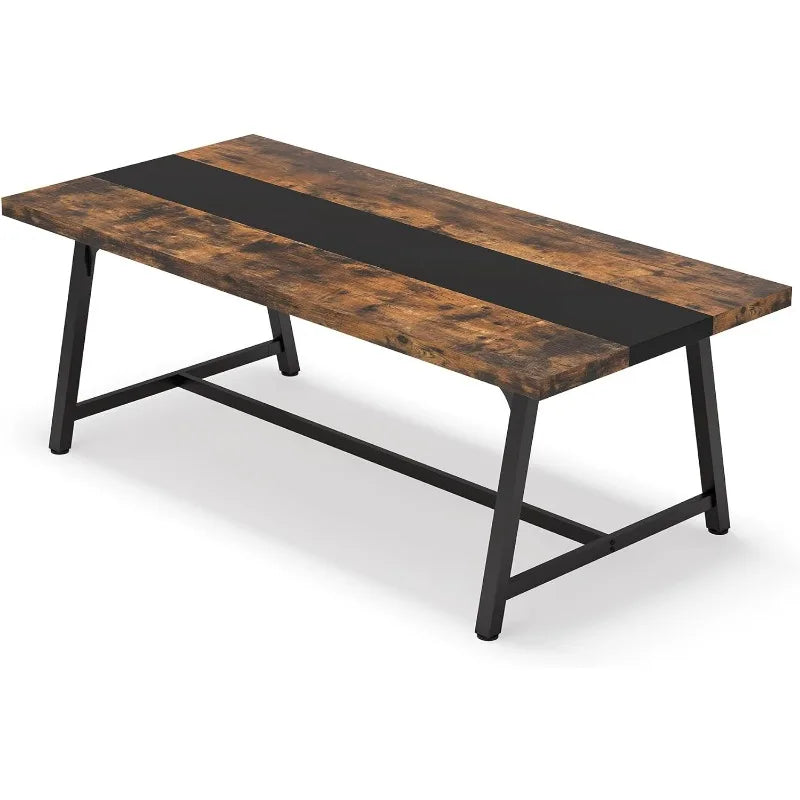 Dining Table for 8 People, 70.87-inch Rectangular Wood Kitchen Table with Strong Metal Frame, Industrial Large Long Dining Table