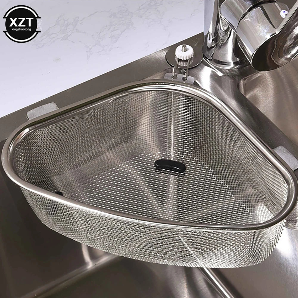 Stainless Steel Kitchen Sink Drain Basket Triangle Food Vegetables Peel Egg Filter Storage Organizer Kitchen Shelf Rack Drainier