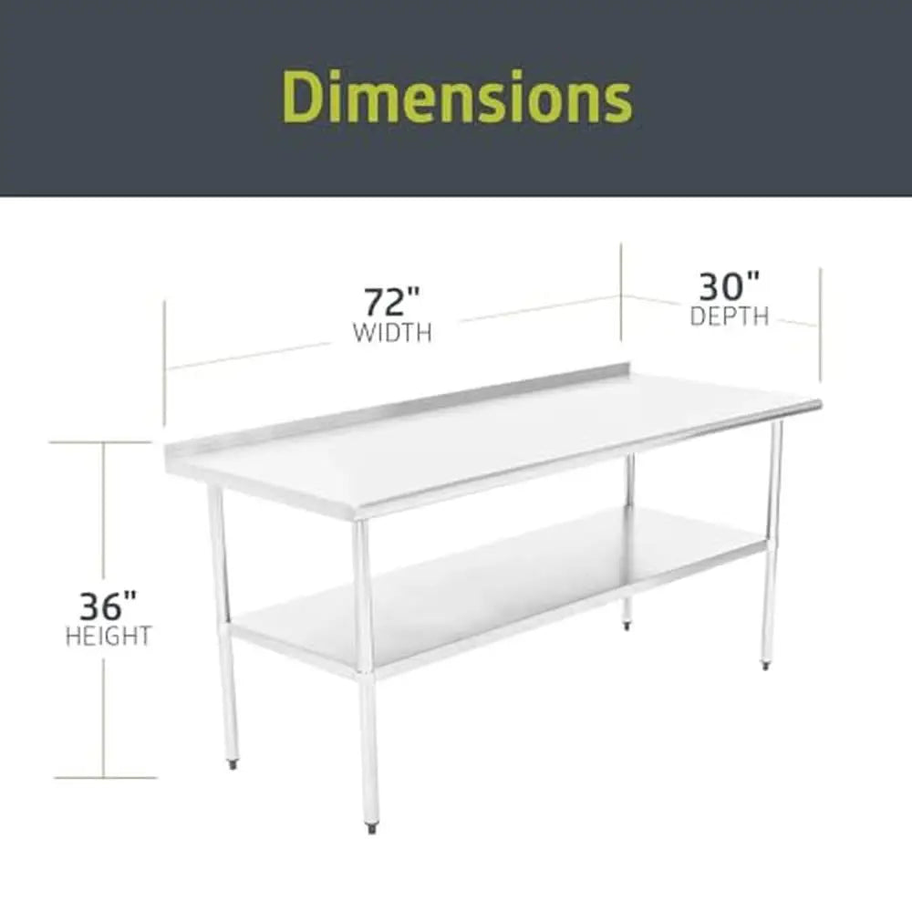 Stainless Steel NSF Certified Prep Work Table Restaurant Kitchen 72" x 30" Commercial Heavy-Duty User-Friendly Design 18-Gauge