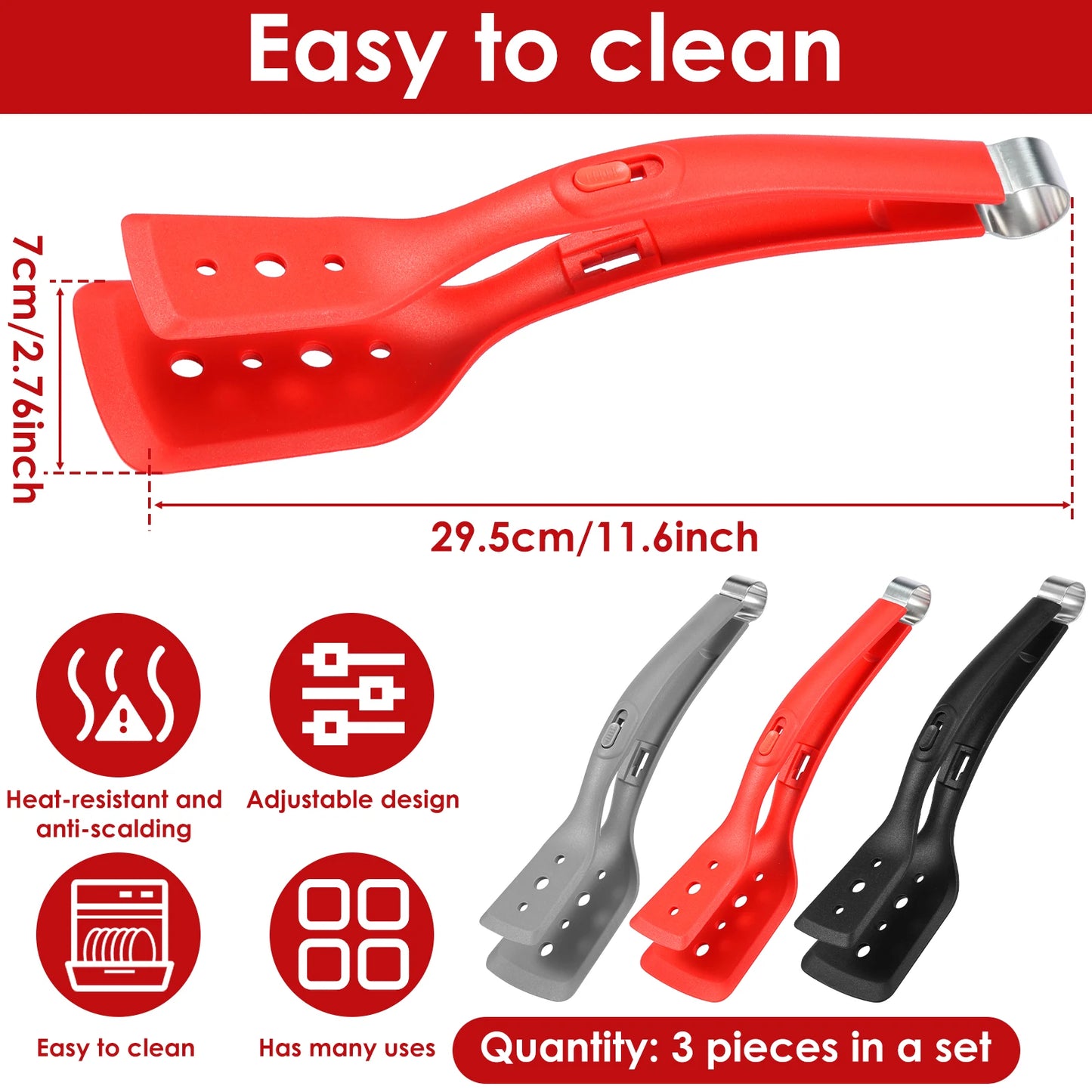 3Pcs Steak Clamp 12 Inch Silicone Kitchen Tongs Steak Spatula 2 in 1 Adjustable BBQ Spatula and Clamp Multipurpose Kitchen Tool