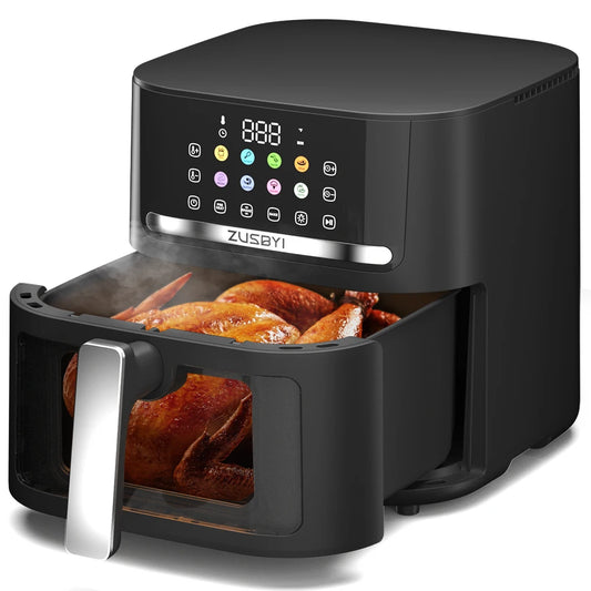 Air Fryer, ZUSBYI 6.5QT Air Fryer Oven With Visible Window, Digital Colorful Screen, 12 in 1 Customizable Functions, Up to 400°F