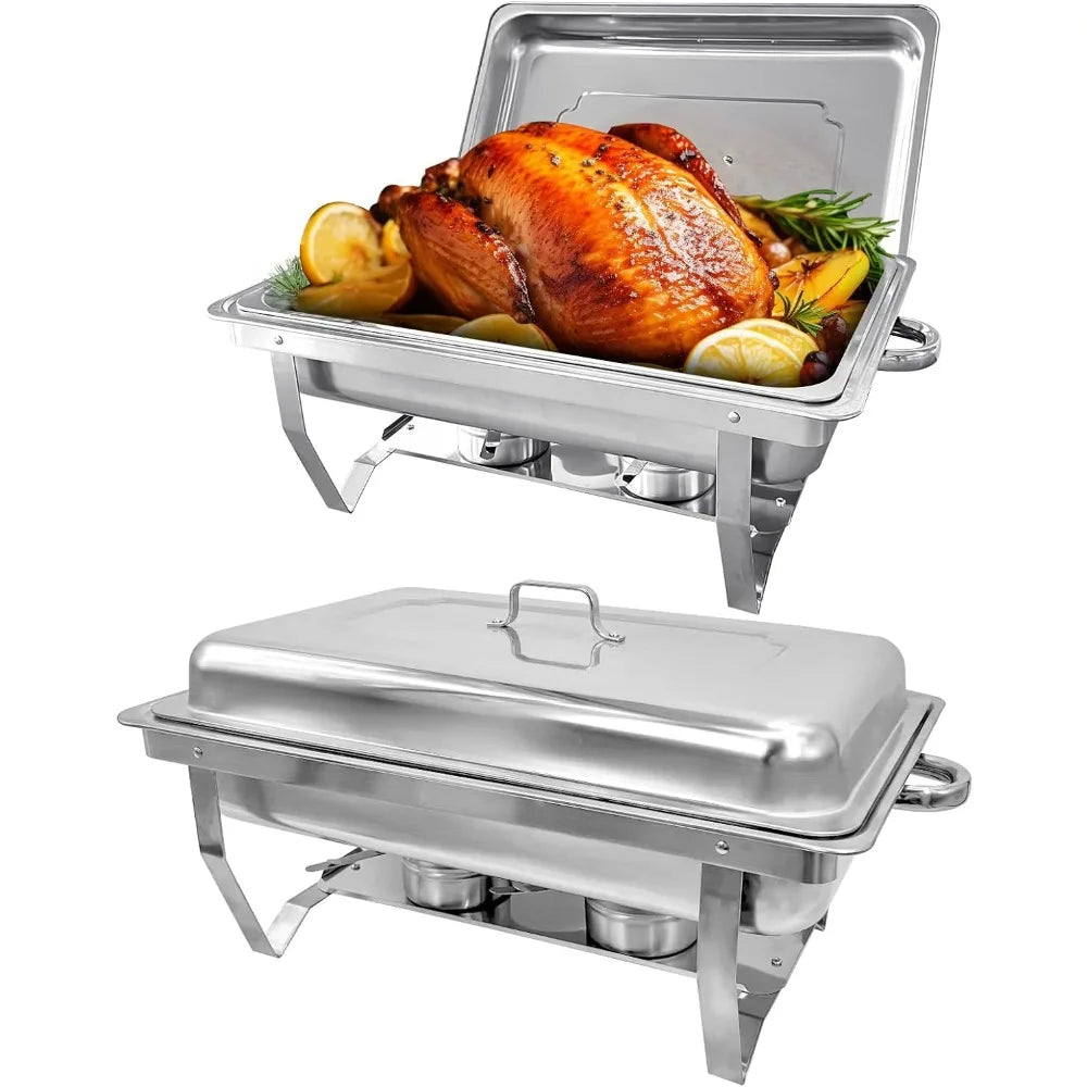 2 Pack Stainless Steel Chafing Dishes 8 Quart Full Size Chafing Dish Buffet Set Silver Rectangular Catering Chafer Warmer for Bu