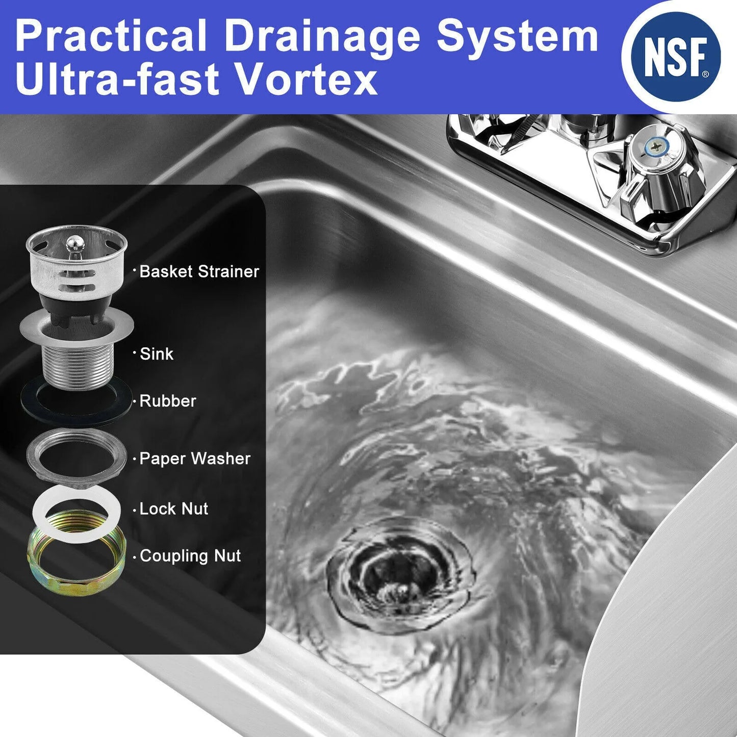 Stainless Steel Sink NSF Wall Mount Hand Washing Sink Side Splash United States