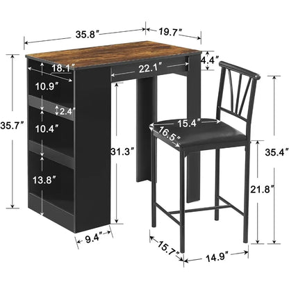 Chairs Tall Kitchen Breakfast Nook With Stools/Dining Set for 2 Storage Shelves Table Room Furniture Home