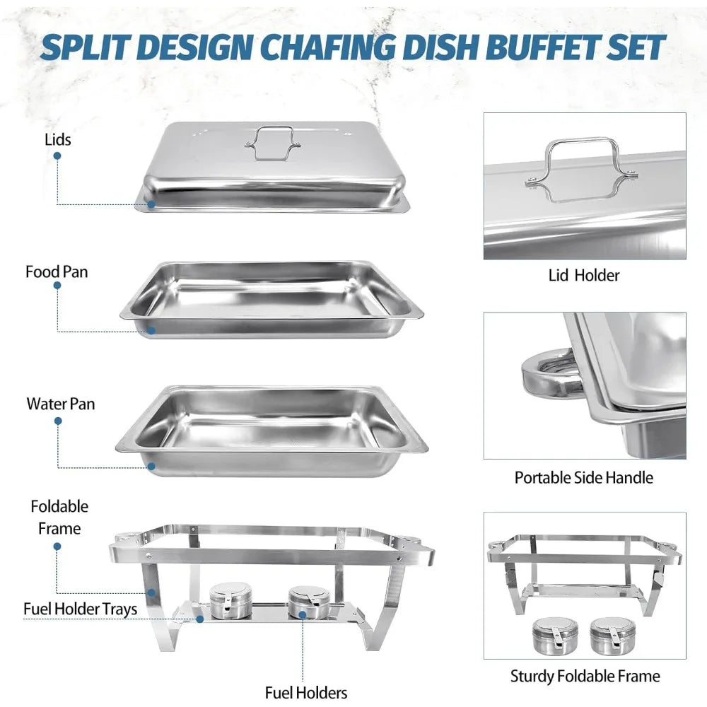 2 Pack Stainless Steel Chafing Dishes 8 Quart Full Size Chafing Dish Buffet Set Silver Rectangular Catering Chafer Warmer for Bu