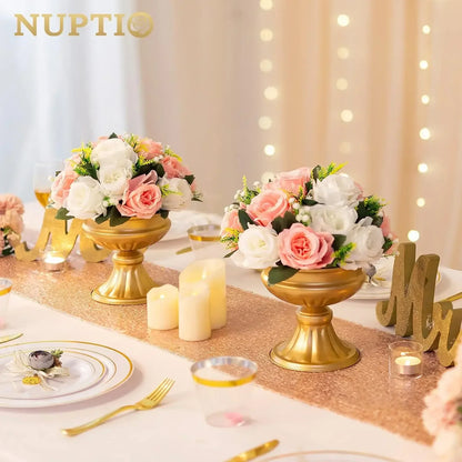 Nuptio Gold Vases for Centerpieces Wedding - 10 Pcs 6.5in Height Metal Urn Planter Elegant Wedding Centerpieces for