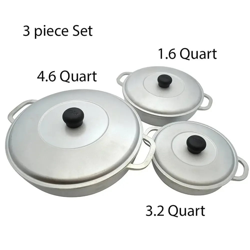 Cast Aluminum Caldero Set Lid Tight-Fitting Traditional Design 3 Sizes Kitchen Cooking Pot Seasoned Lightweight Oven Safe