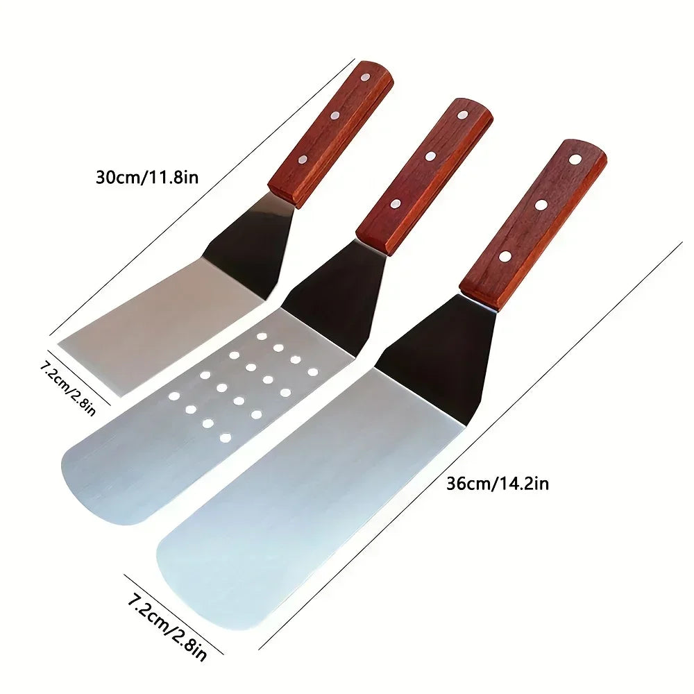 2/3pcs Stainless Steel BBQ Tool Set  With Wooden Handles  Cooking Shovel Steak BBQ Tools Kitchenware Cookware