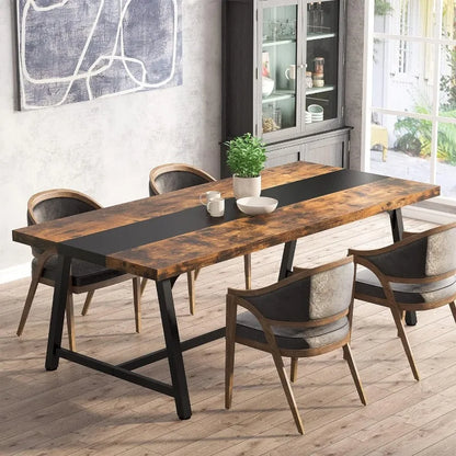 Dining Table for 8 People, 70.87-inch Rectangular Wood Kitchen Table with Strong Metal Frame, Industrial Large Long Dining Table