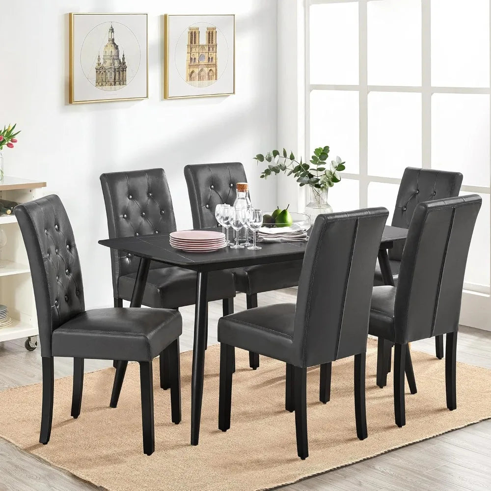 Dining Chair Set of 6, Button Tufted Dining Room Chairs with PU Leather Cushion Padded Dinner Chair Tall Back