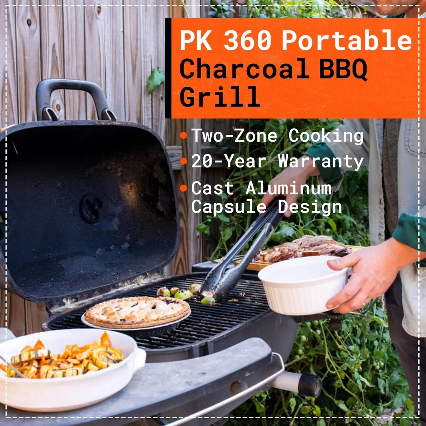 Charcoal BBQ Combination Cast Aluminium Portable Outdoor Barbecue Smoker for Camping, Tailgating