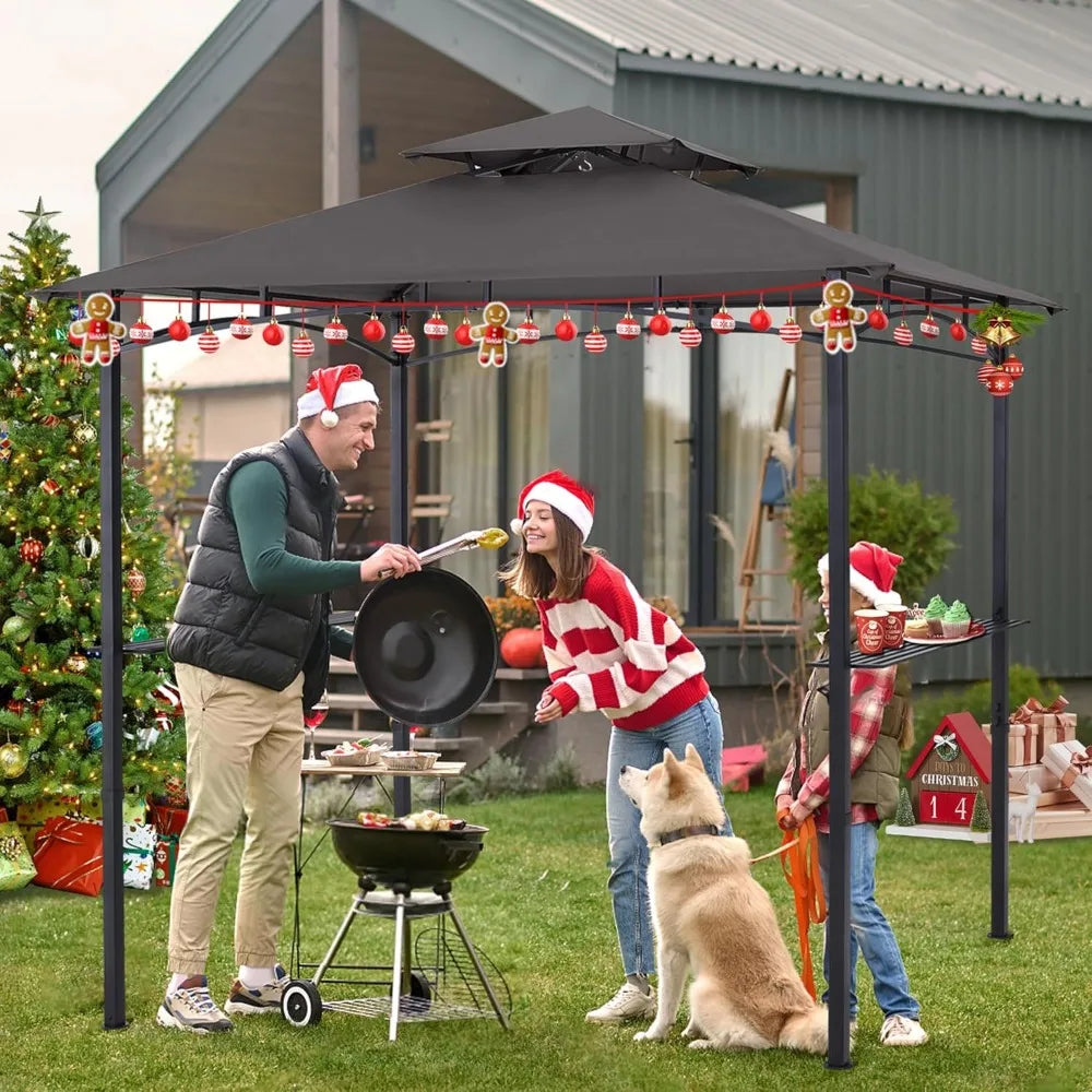 ABCCANOPY 8'x 5' Grill Gazebo Shelter, Outdoor BBQ Gazebo Canopy with LED Light (Gray)